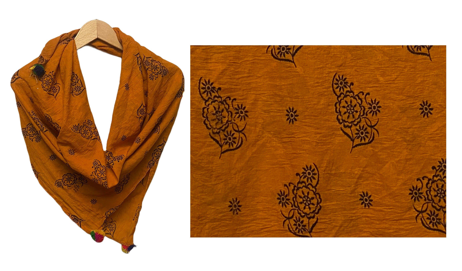 Orange/Black -  Ethnic Square Scarf - Cheap Fabrics