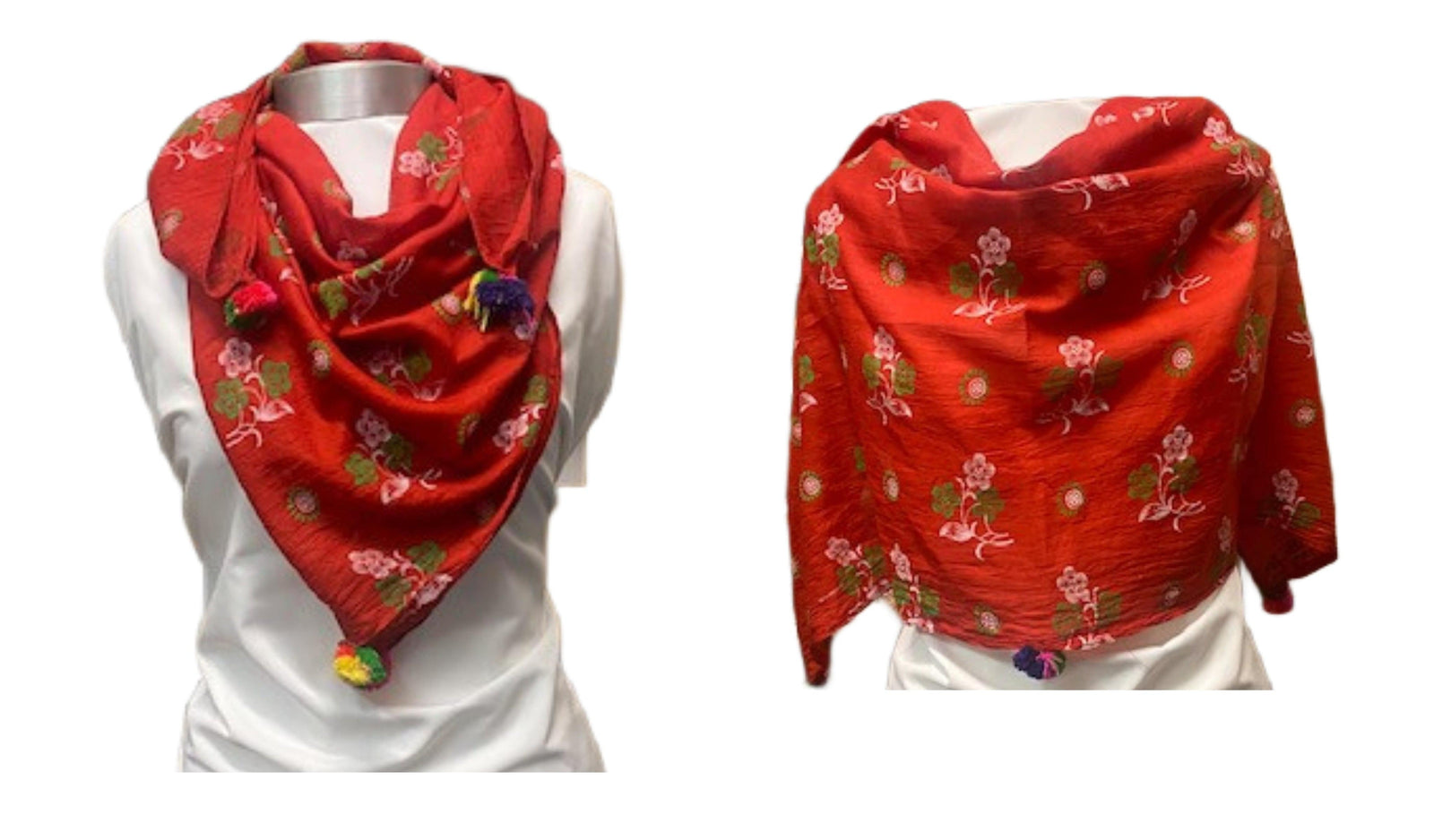 Red -  Ethnic Square Scarf - Cheap Fabrics