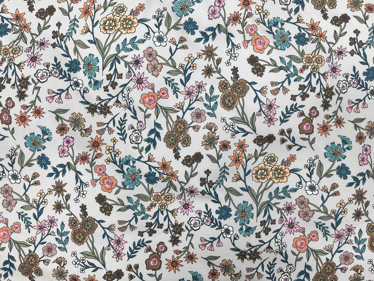 Stone Floral - Printed Peachskin Fabric - Cheap Fabrics