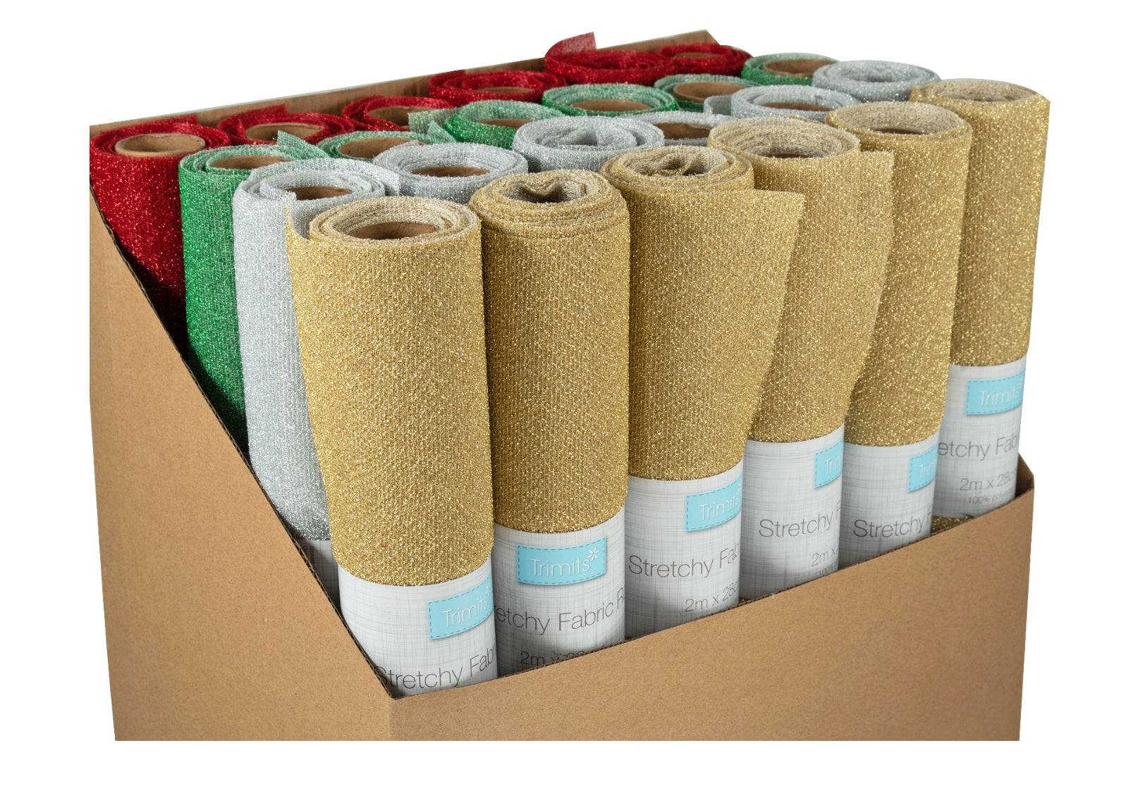 Festive Stretchy Sparkly Fabric Roll: 2m x 28cm - Cheap Fabrics