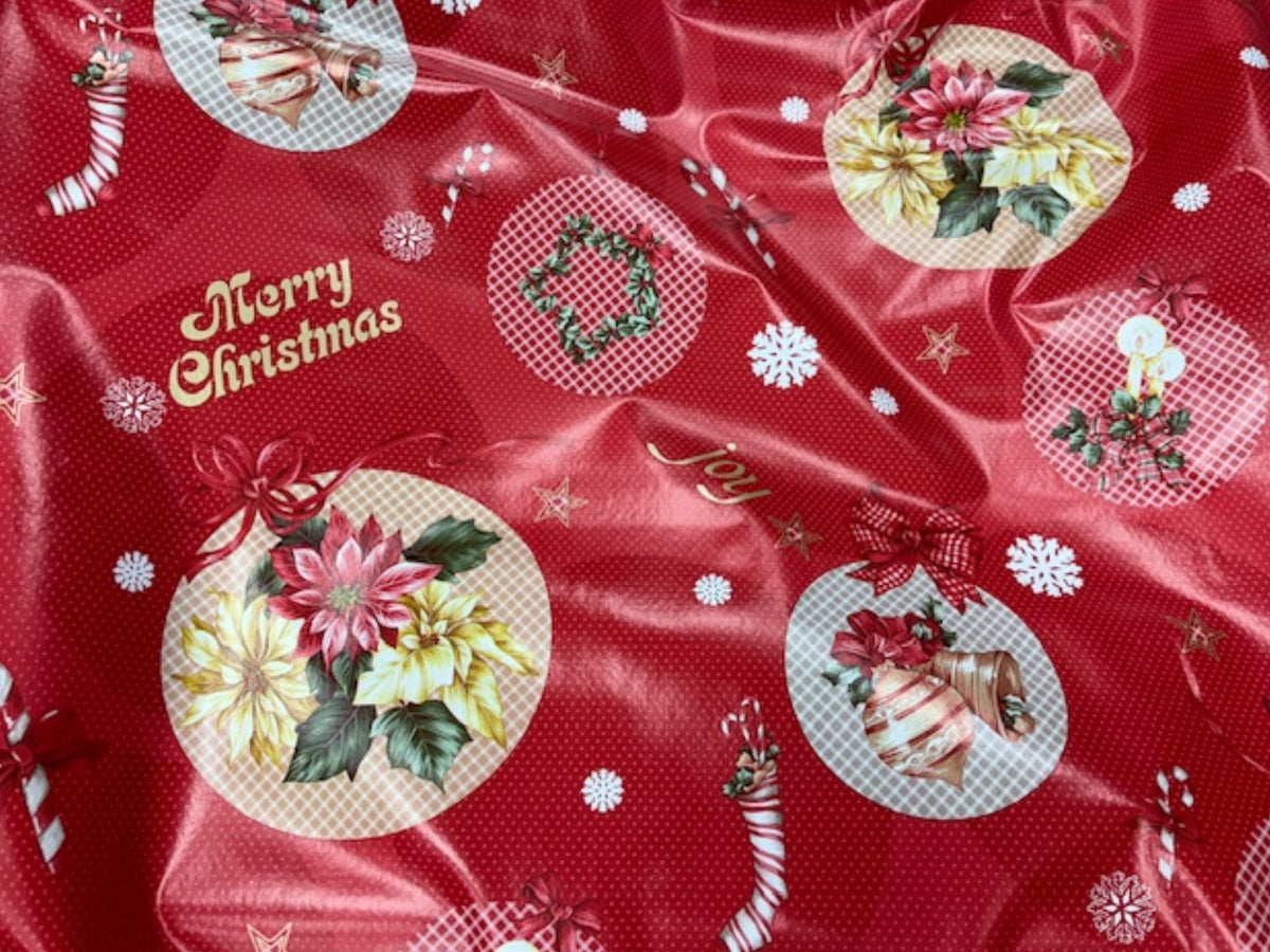 Merry Christmas Baubles - PVC Tablings - Cheap Fabrics