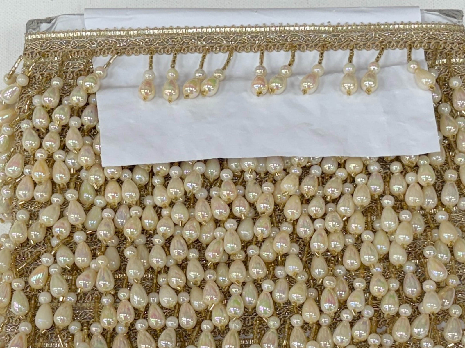 Gold & Ivory Teardrop Beaded Tassel - Cheap Fabrics