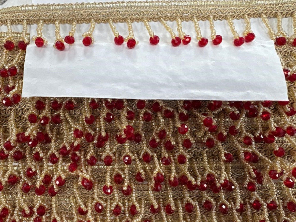 Maroon & Gold Trim with Hanging Beads - Cheap Fabrics