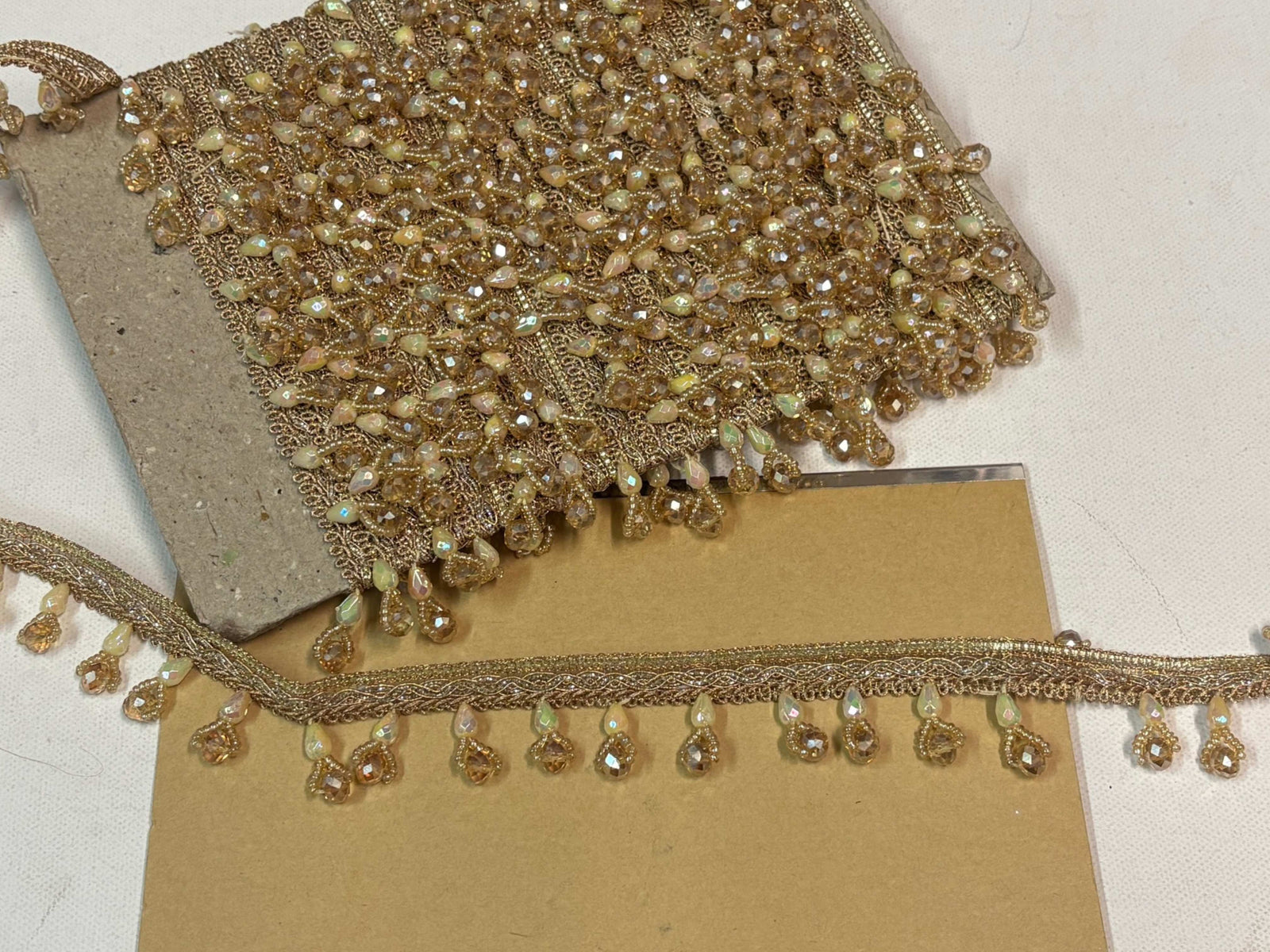 Gold Iridescent Pearl Beaded Drop Trim - Cheap Fabrics