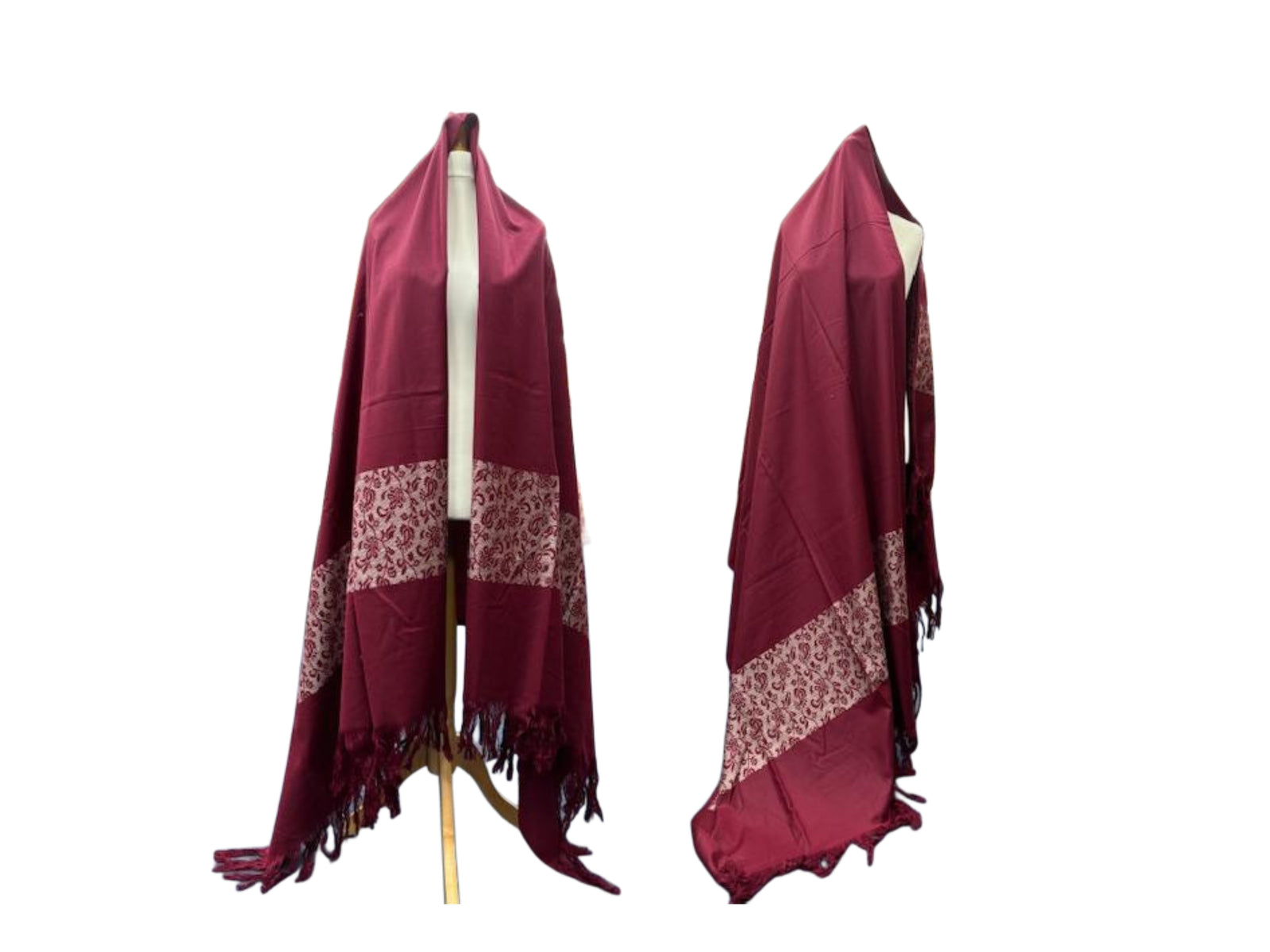 Maroon Threadwork Woollen-Mix Shawl - PAISLEY FLOWER BORDER - Cheap Fabrics