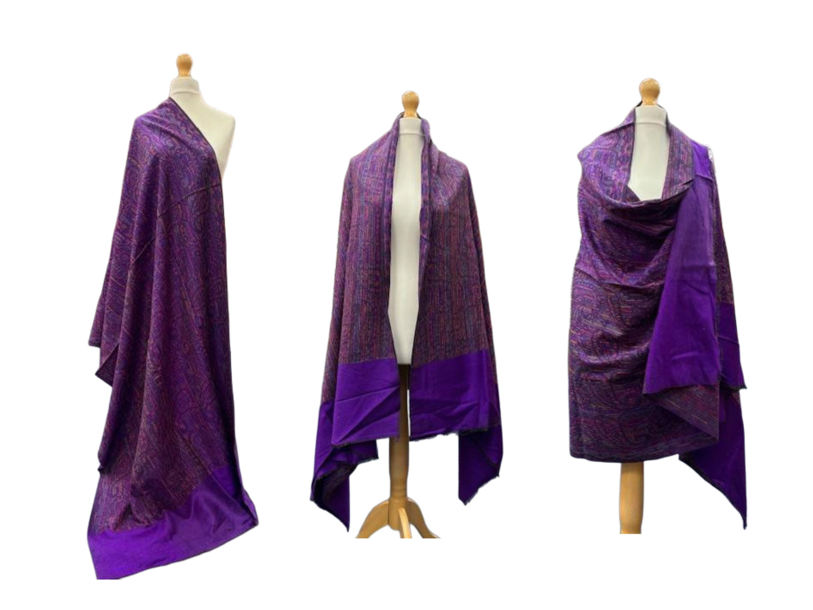 Purple Threadwork Wool Blend Shawl - RAINDROP PAISLEY - Cheap Fabrics