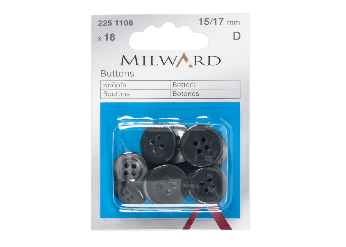 Trouser Buttons: Grey: 15 & 17mm: (18 Pieces)