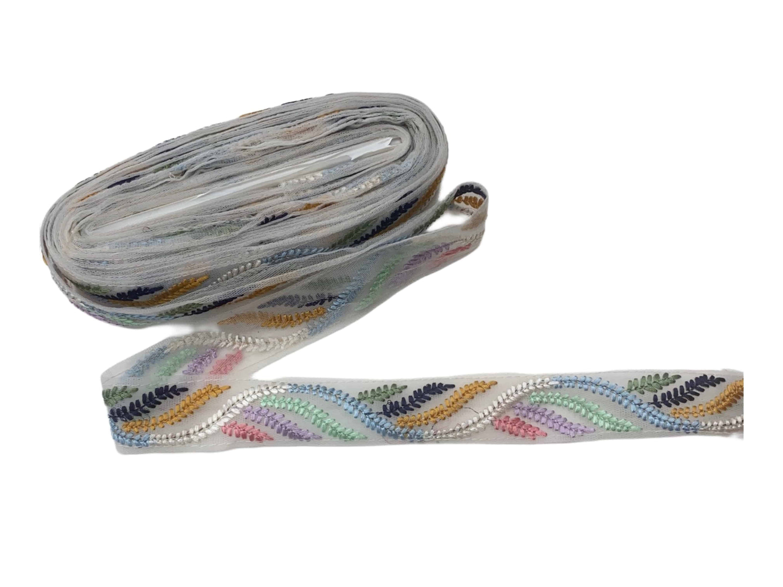 White Tulle Trim - Leaf Design (30mm) - Cheap Fabrics