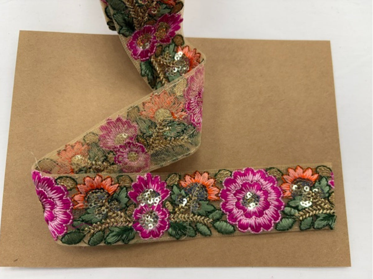 Tulle Ribbon Trim - Flower & Leaf (40mm)