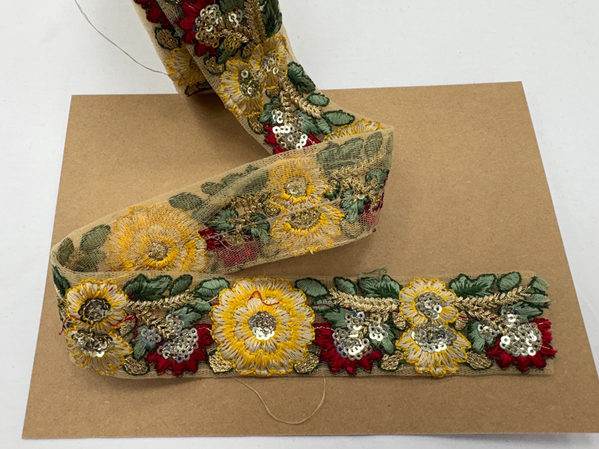 Tulle Ribbon Trim - Flower & Leaf (40mm)
