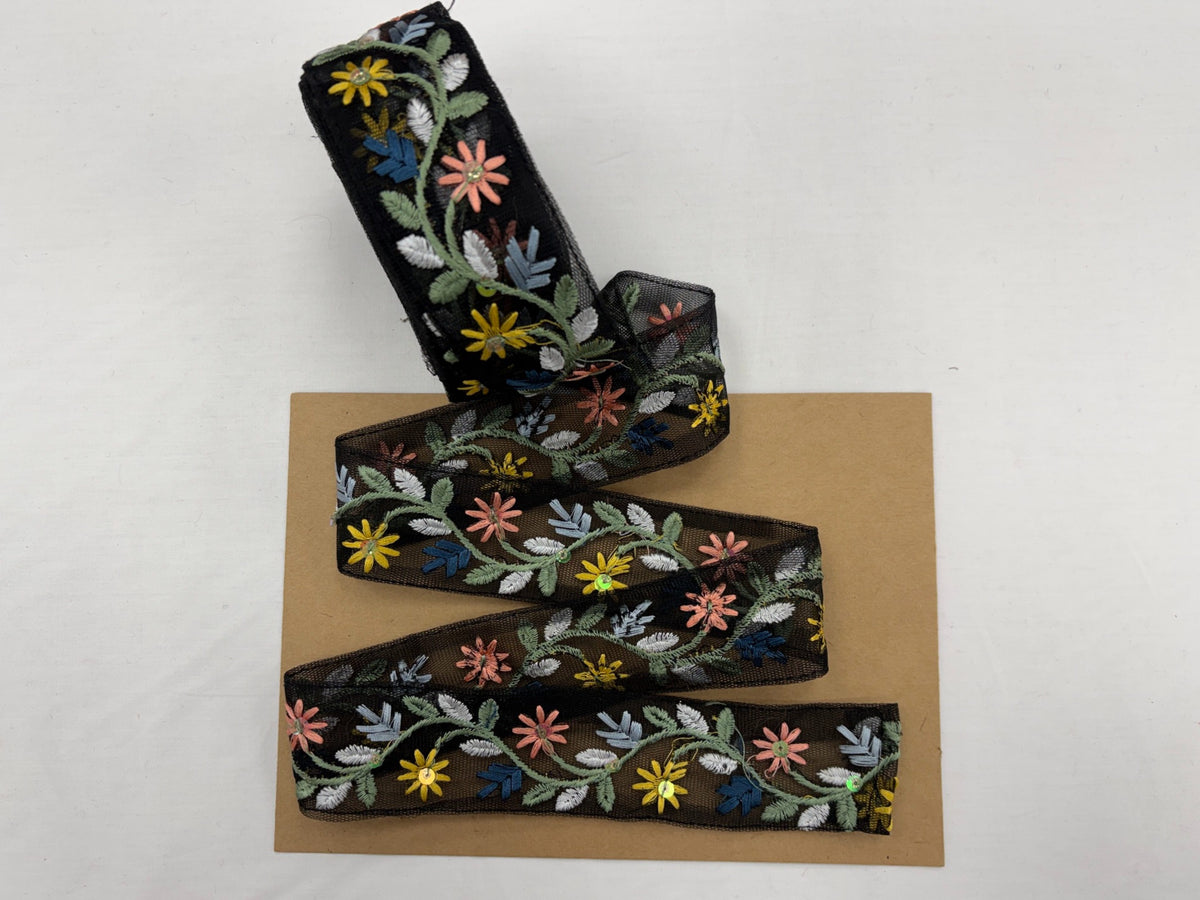 Tulle Ribbon Trim - Flower Design (35mm)