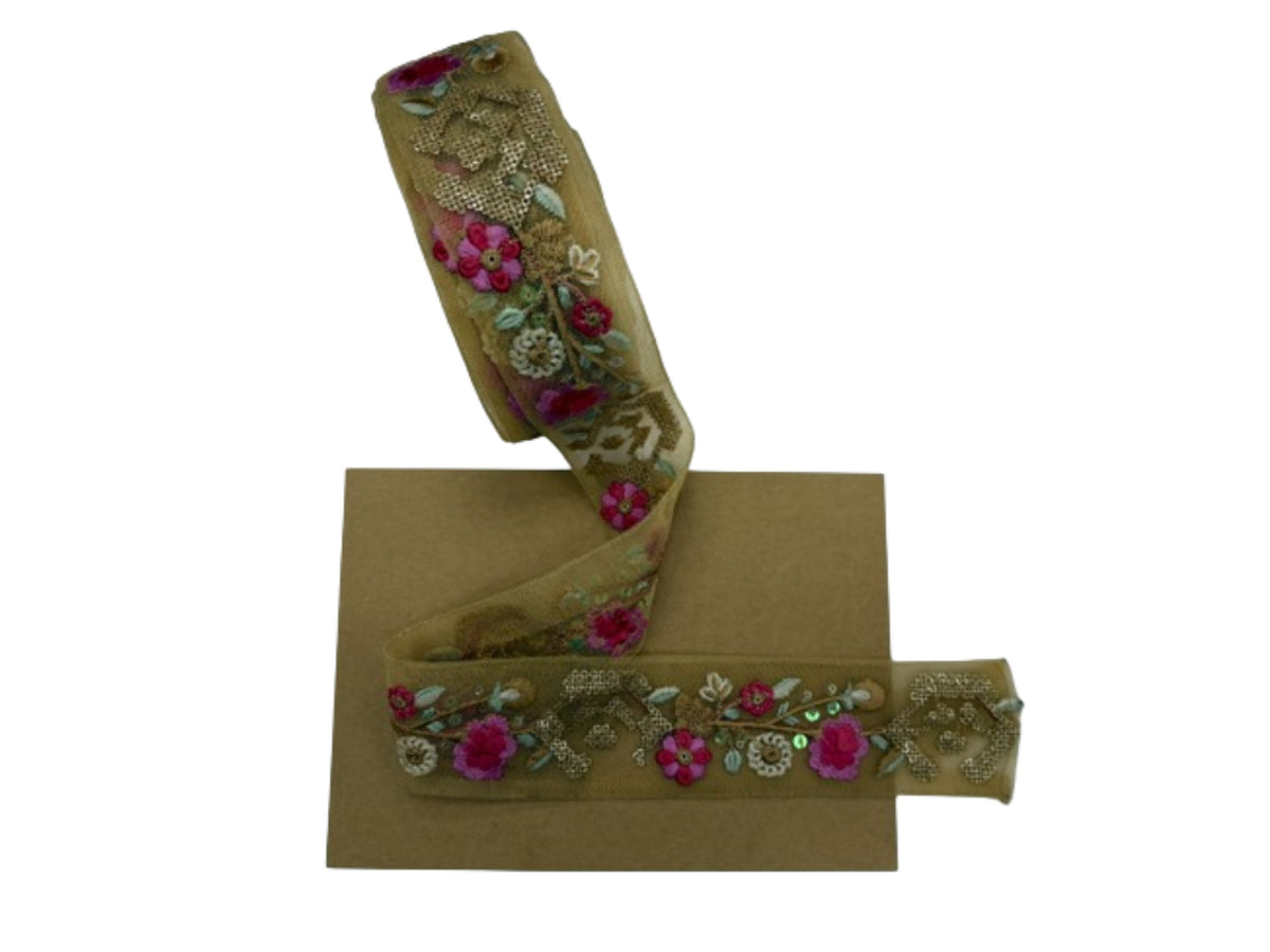 Tulle Ribbon Trim - Metallic Floral (47-50mm)