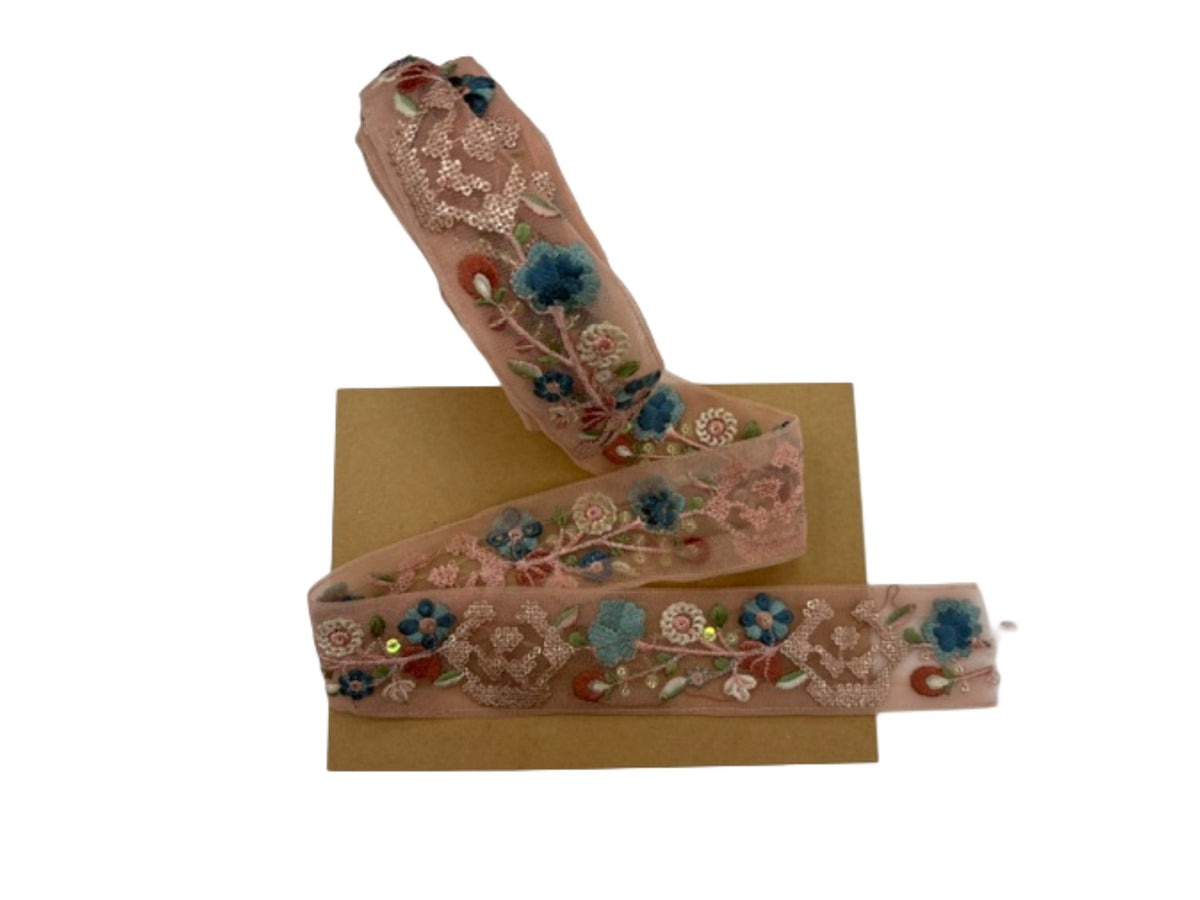 Tulle Ribbon Trim - Metallic Floral (47-50mm)