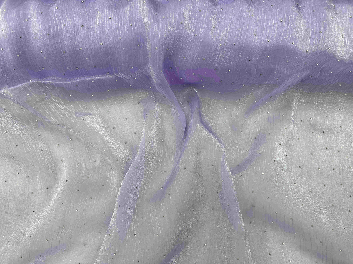 Lavender Twinkle Stone Organza Fabric by Cheap Fabrics, showing shimmering, lightweight sheer material with twinkle stone accents.