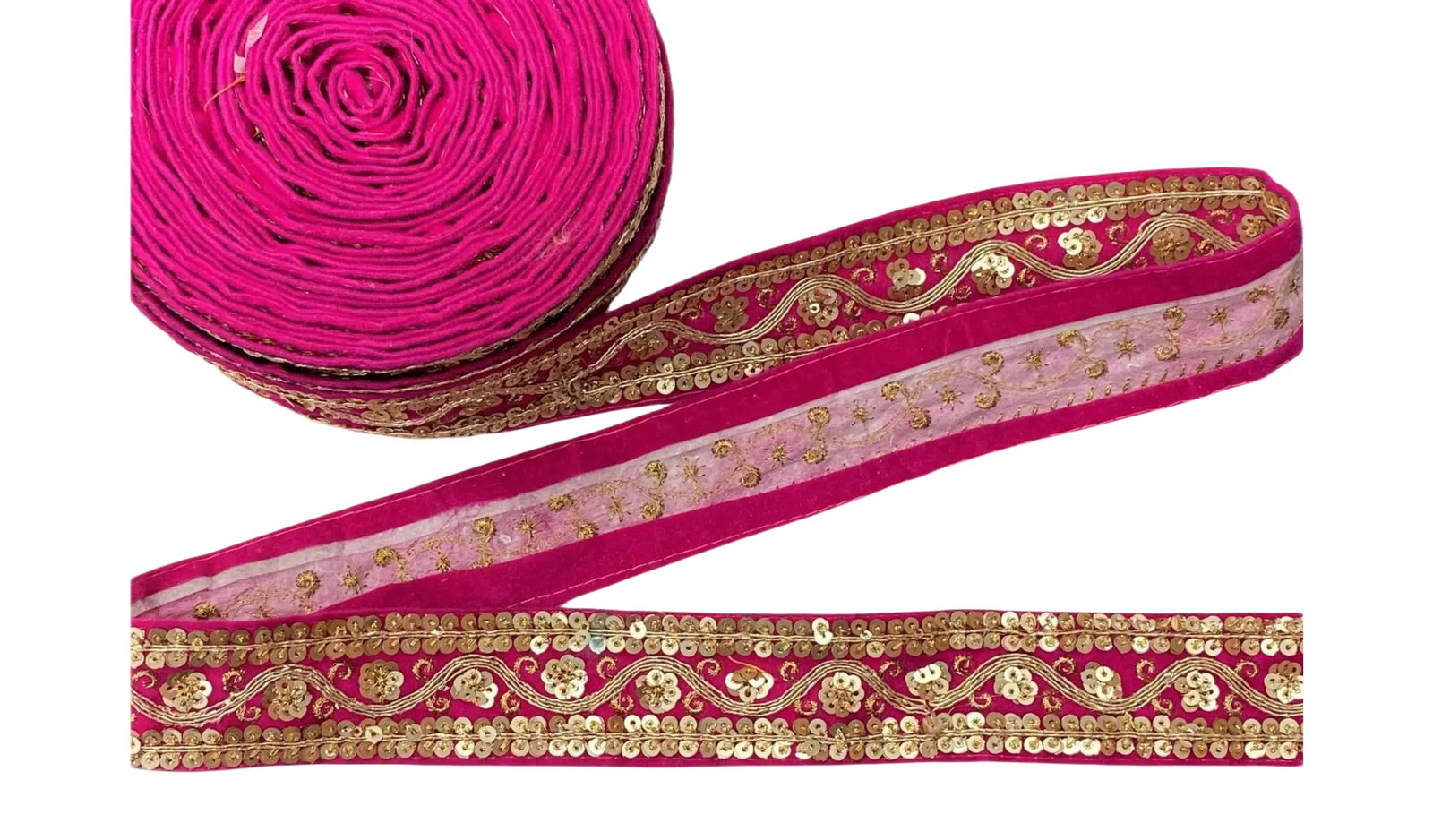 Floral Wave - Velvet Metallic Sequinned Trim (40mm) - Cheap Fabrics