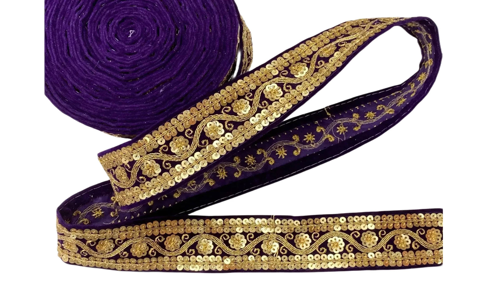 Floral Wave - Velvet Metallic Sequinned Trim (40mm) - Cheap Fabrics