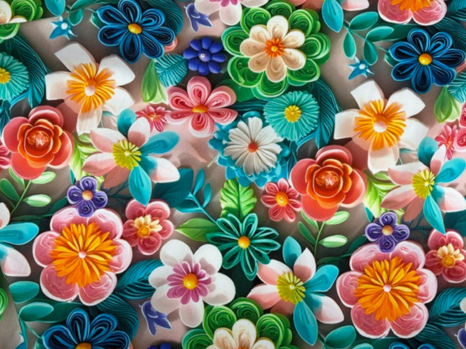 Bright orange and coral floral printed viscose fabric by Cheap Fabrics, showcasing vibrant flower power design.