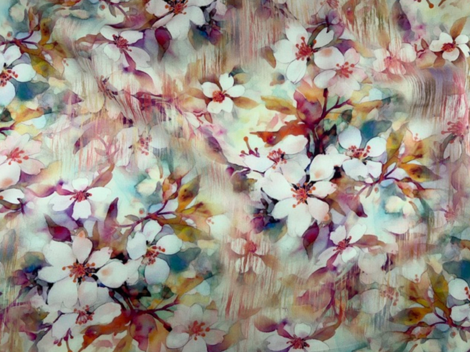 Deluxe printed viscose fabric with fluid floral pattern in cerise, by Cheap Fabrics, showcasing vibrant, soft-textured textile material.