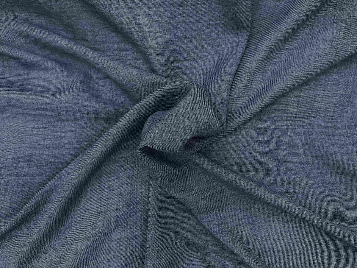 French navy washed melange crepe fabric from Cheapfabrics, showing soft, textured melange material with a smooth crepe finish.