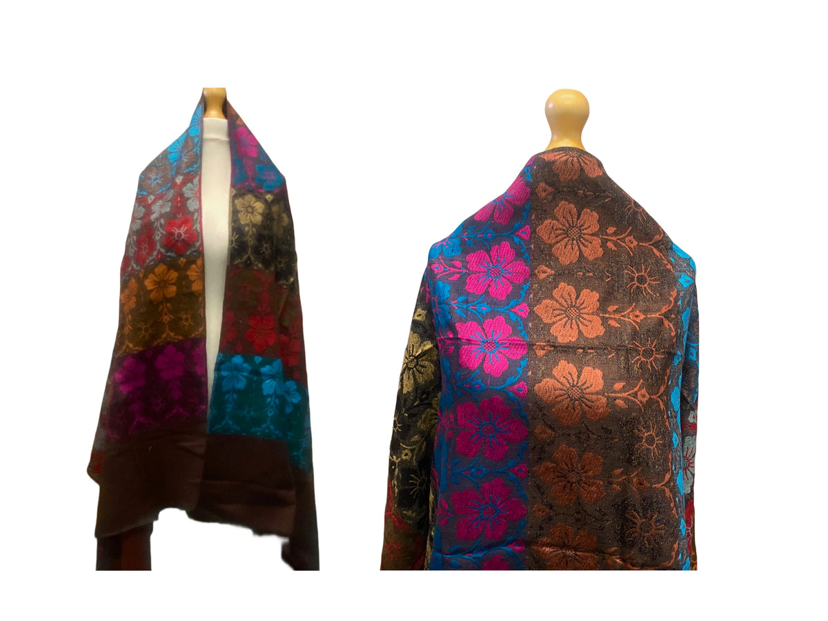 Multi Coloured Threadwork Shawl - FLORAL - Cheap Fabrics