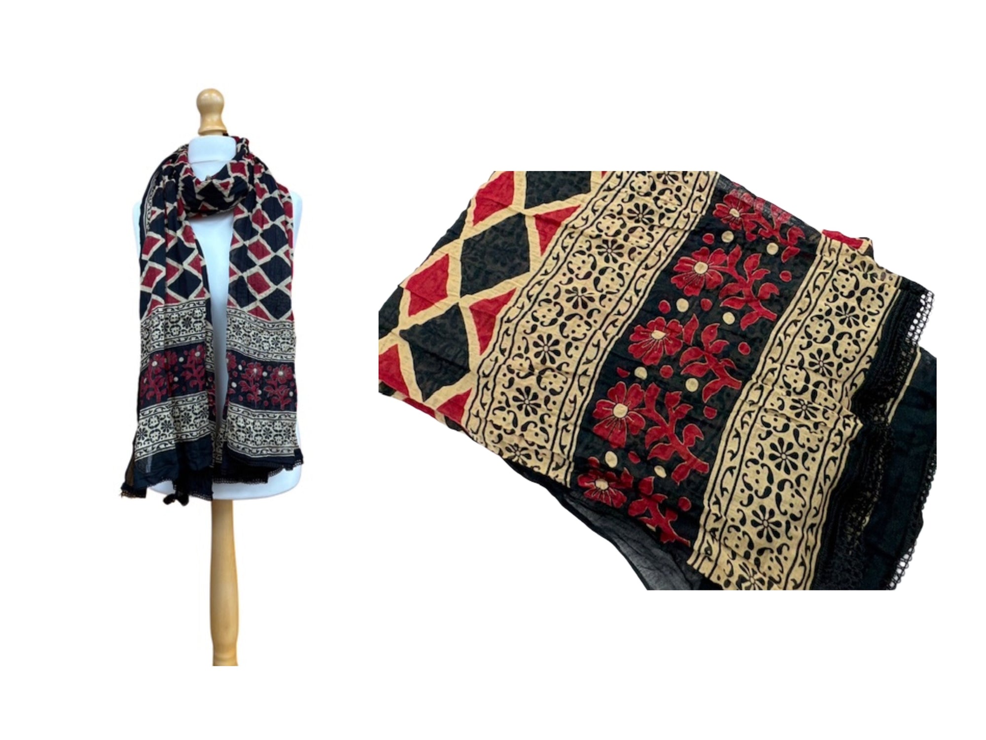 Black/Red Scarf Design 21 - Printed Cotton Scarf - Cheap Fabrics