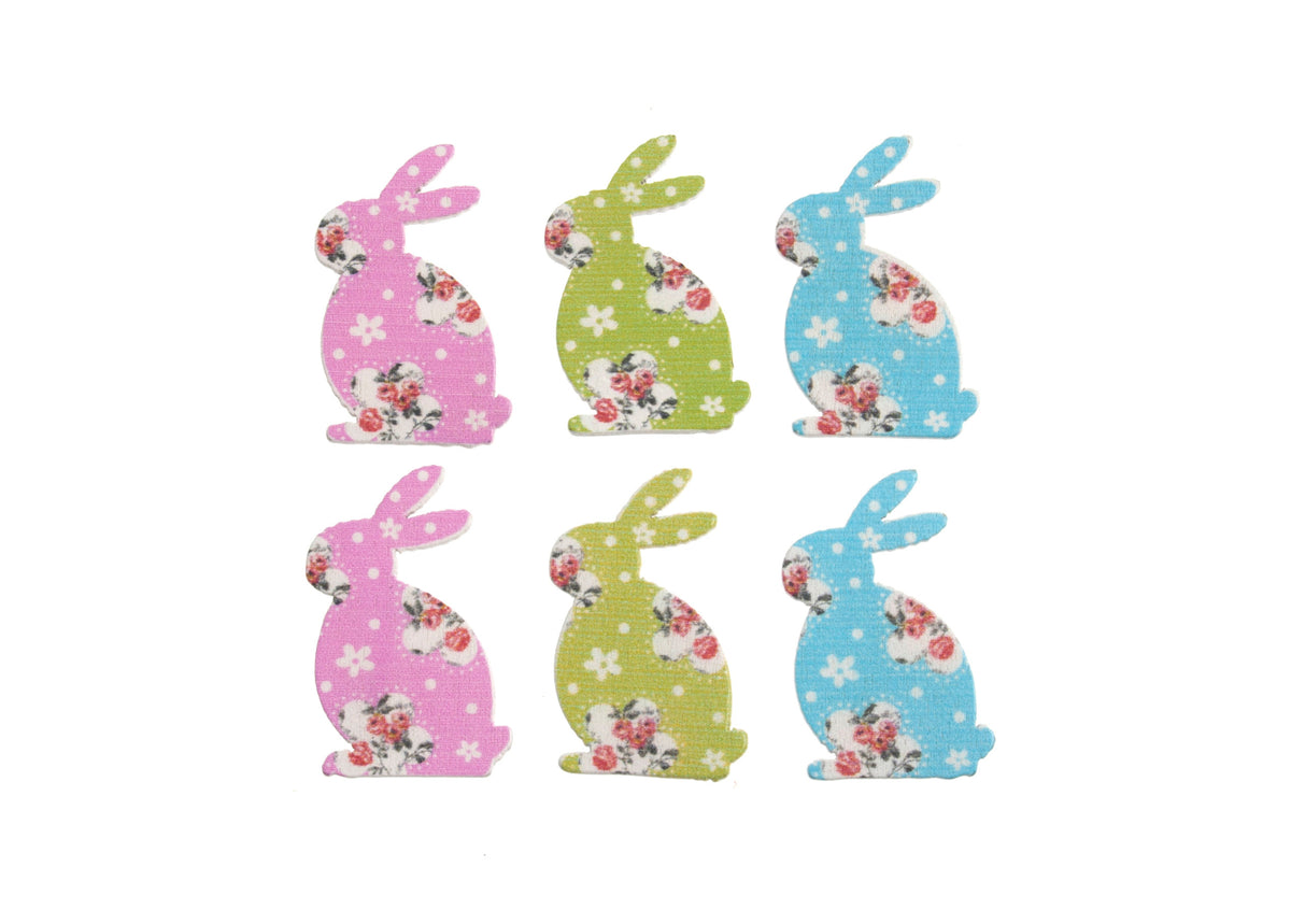 Craft Embellishments: Floral Standing Rabbit: (6 Pack)