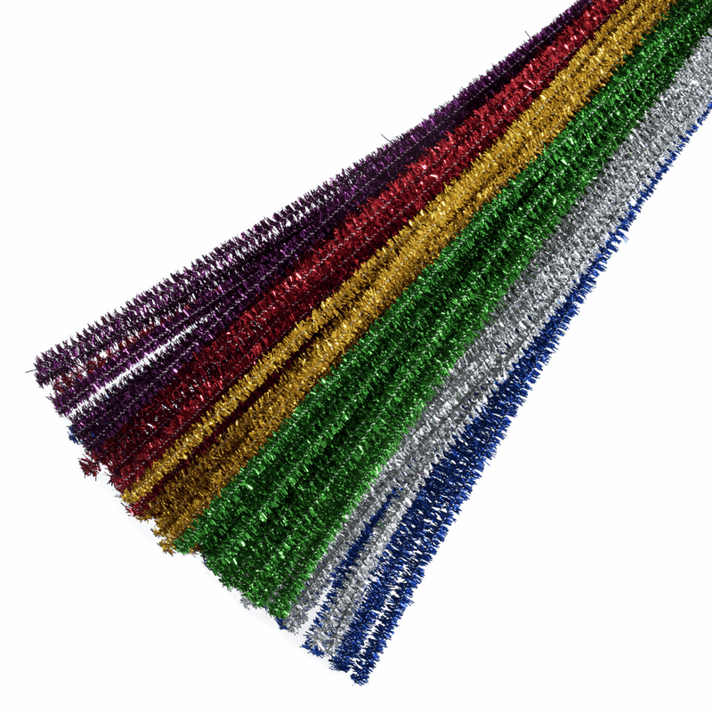 12 Metallic Chenille Stems - Wired Pipe Cleaners | 100 Count Silver