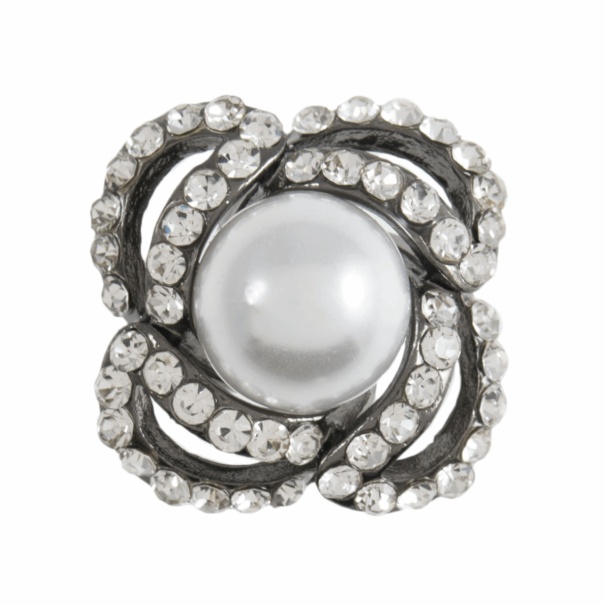 Diamante Wrapped Pearl Button: Shank -  19mm  Dark Silver