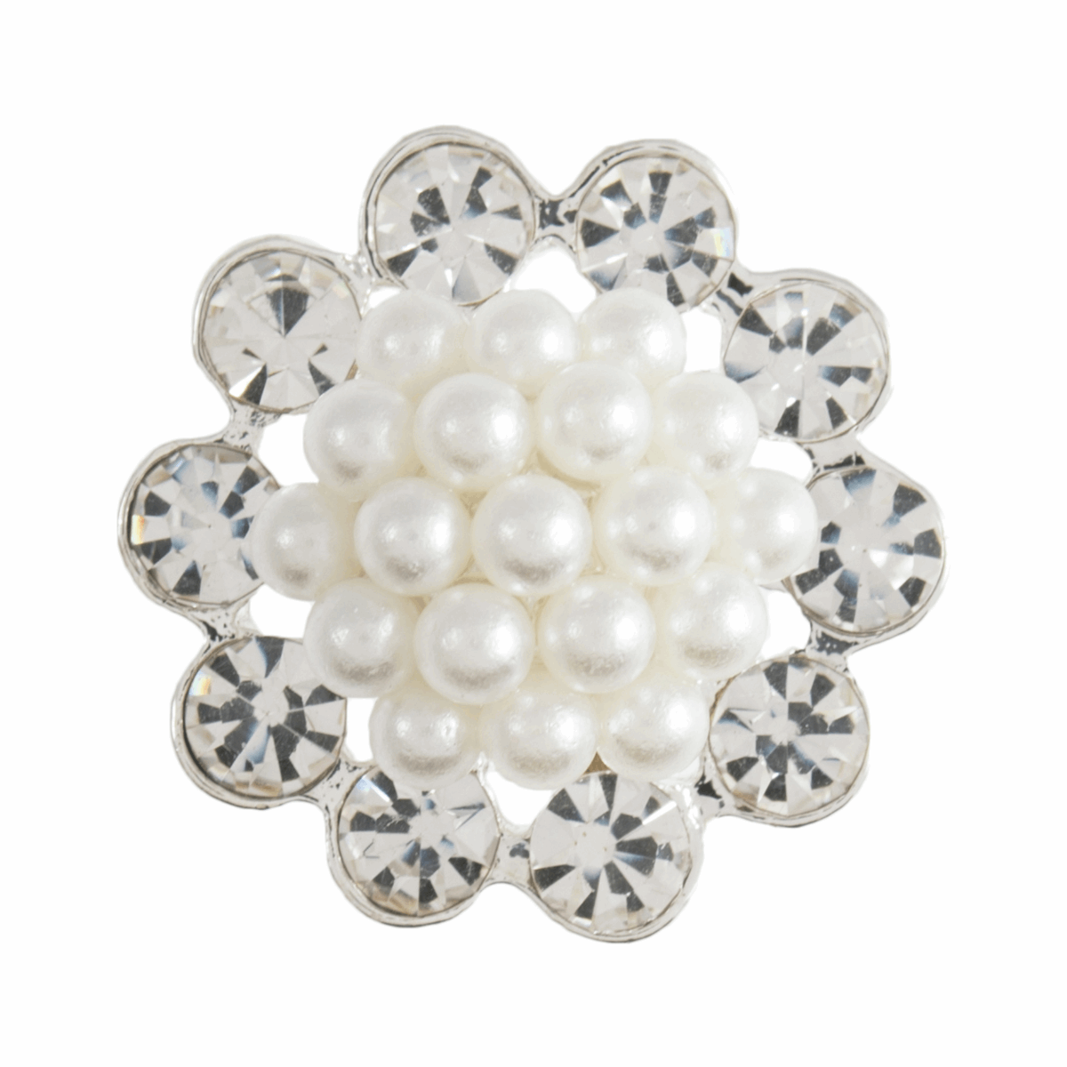 Diamante and Pearl Cluster Flower Button: Shank -  19mm Silver