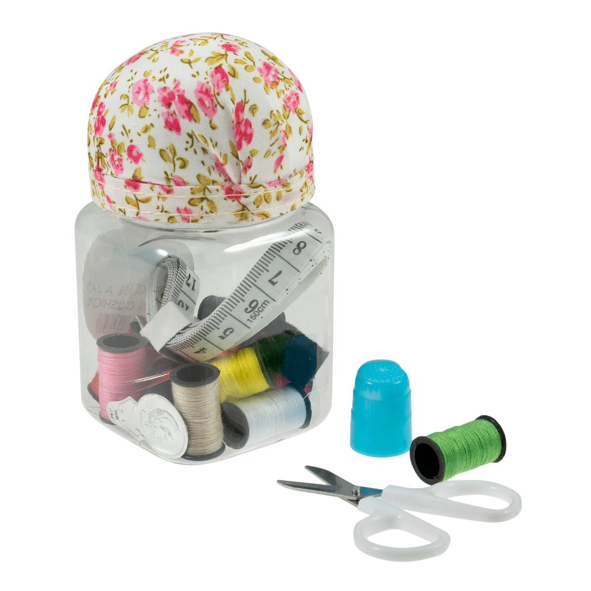 Pincushion Lidded Plastic Jar Sewing Kit