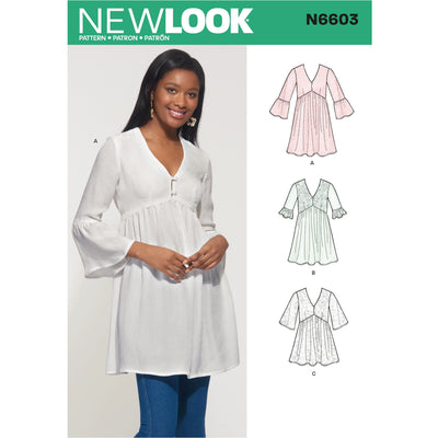 6603 New Look Sewing Pattern N6603 Misses' Mini Dress, Tunic and Top