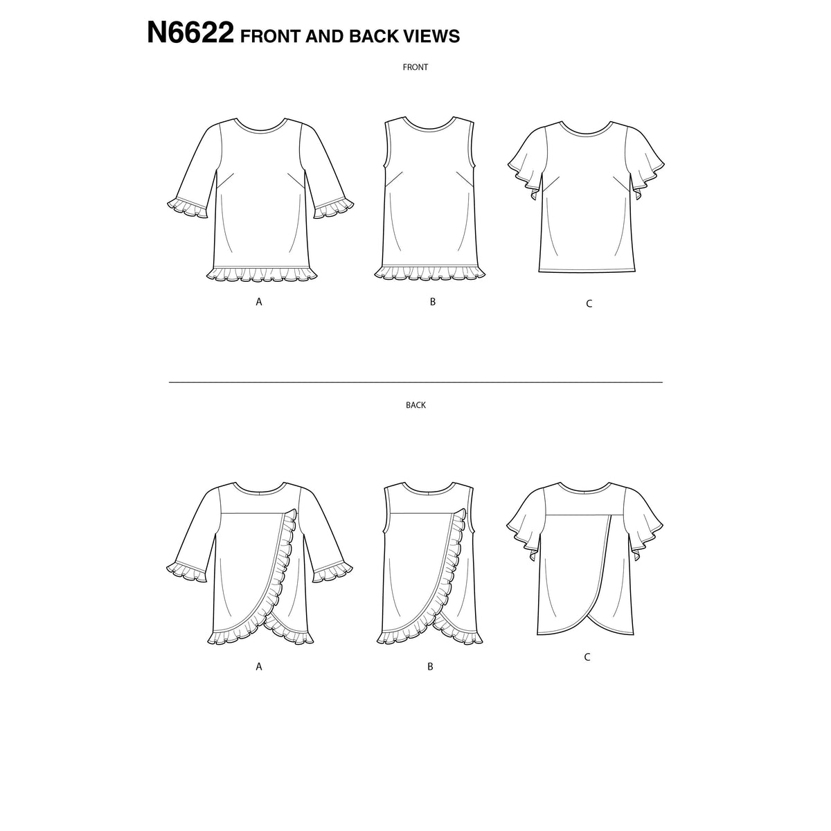 6622 New Look Sewing Pattern N6622 Misses' Tops