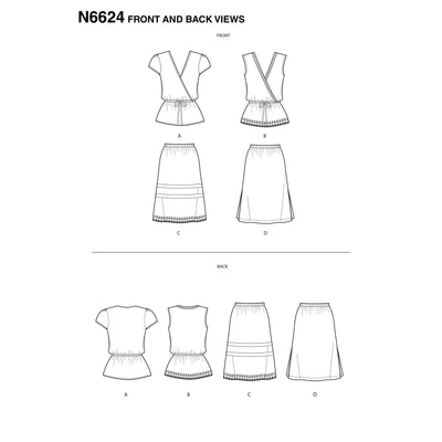 6624 New Look Sewing Pattern N6624 Misses' Tops And Pull On Skirts