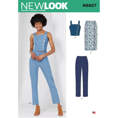 6627 New Look Sewing Pattern N6627 Misses' Top, Skirt, And Pants