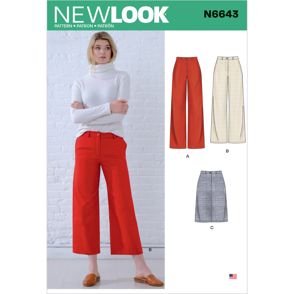 6643 New Look Sewing Pattern N6643 Misses' Wide Leg Pants and Skirt