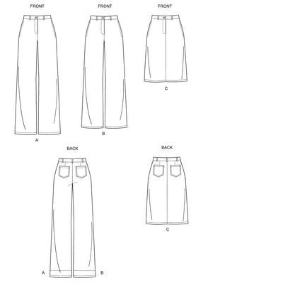 6643 New Look Sewing Pattern N6643 Misses' Wide Leg Pants and Skirt