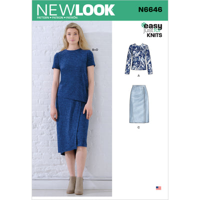6646 New Look Sewing Pattern N6646 Misses' Knit Tops and Skirts
