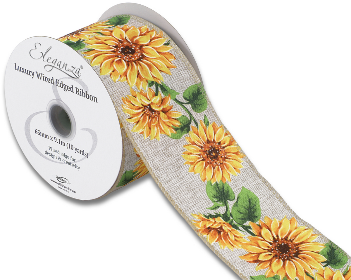 Natural Wired Edge Ribbon - Sunflower
