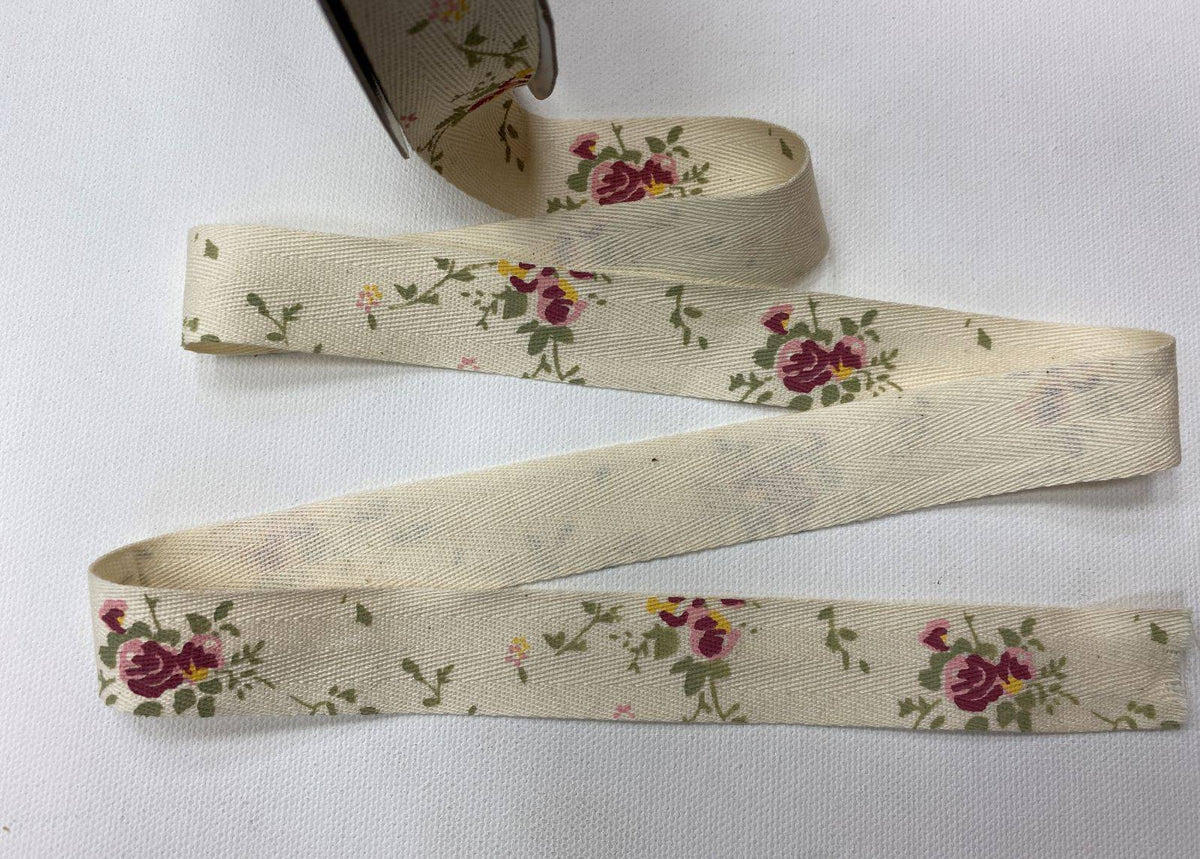 Rose Floral Herringbone - Cotton Ribbon