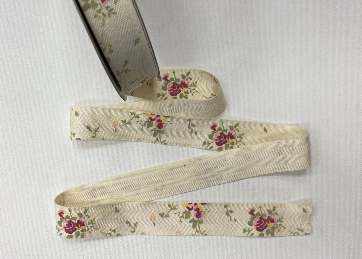 Rose Floral Herringbone - Cotton Ribbon