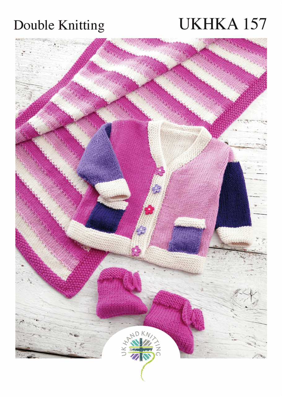 Double Knitting Pattern:  Baby Jacket, Pram Rug & Booties