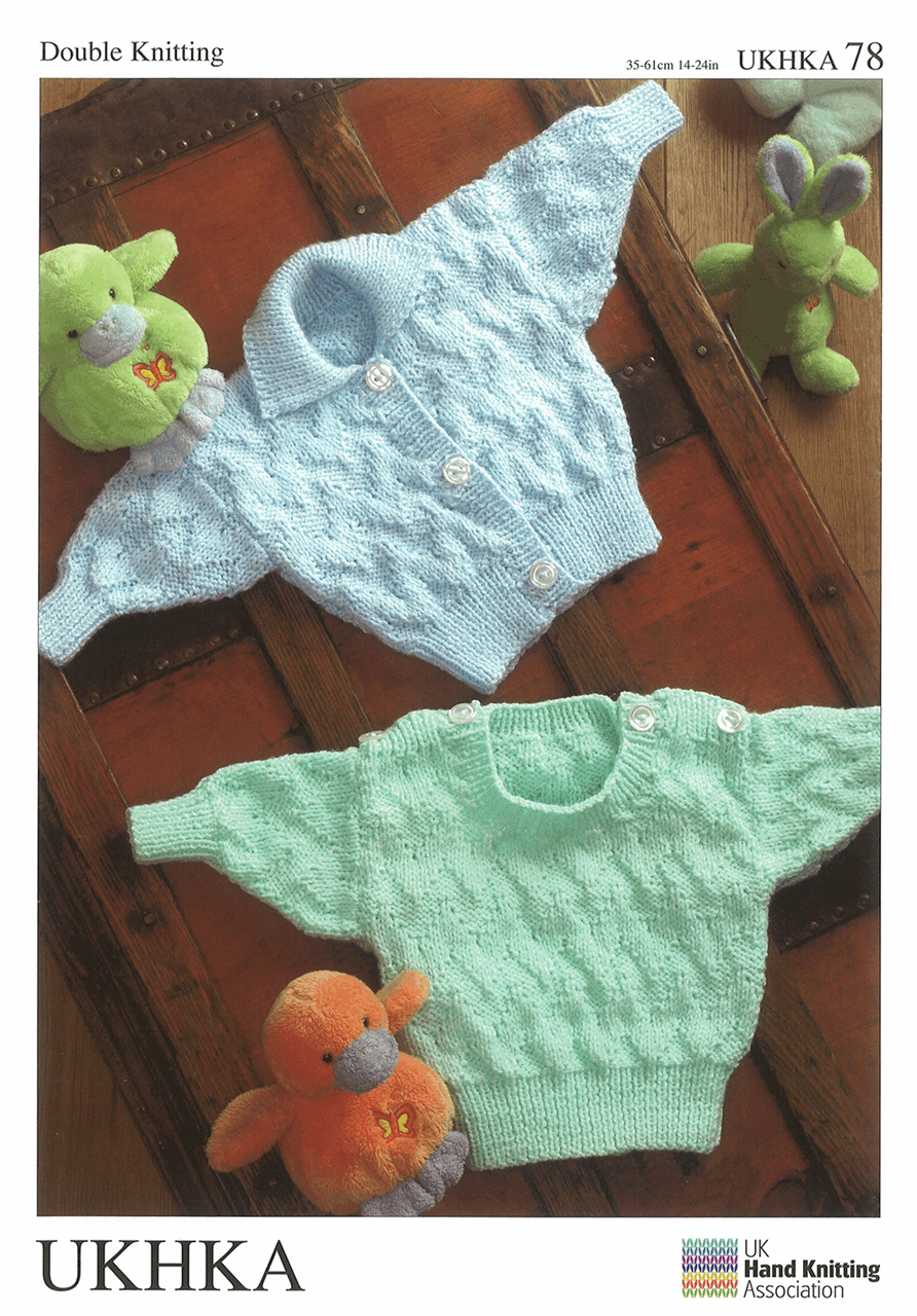 Double Knitting Pattern:  Baby Sweater & Cardigan