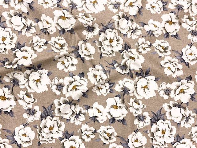 Flowery Beige  - Stretch Cotton - Cheap Fabrics
