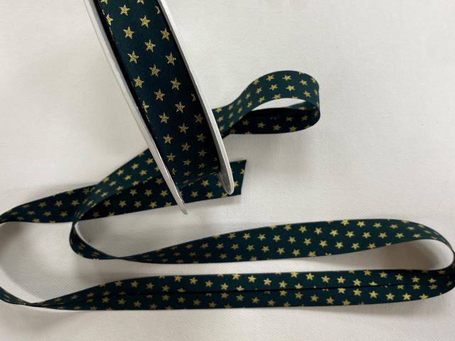Bias Binding Cotton Tape - Bottle Green With Gold Stars - Cheap Fabrics