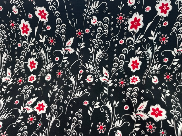 Black Red Floral Printed Jersey