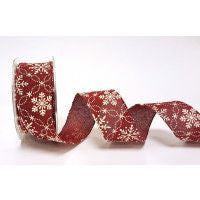Christmas Snowflake Ribbon - Red 38mm