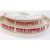 Merry Christmas Printed Ribbon - Red 16mm