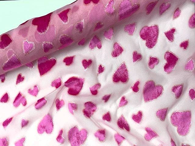 Pink Hearts - Burn Out  Chiffon - Cheap Fabrics