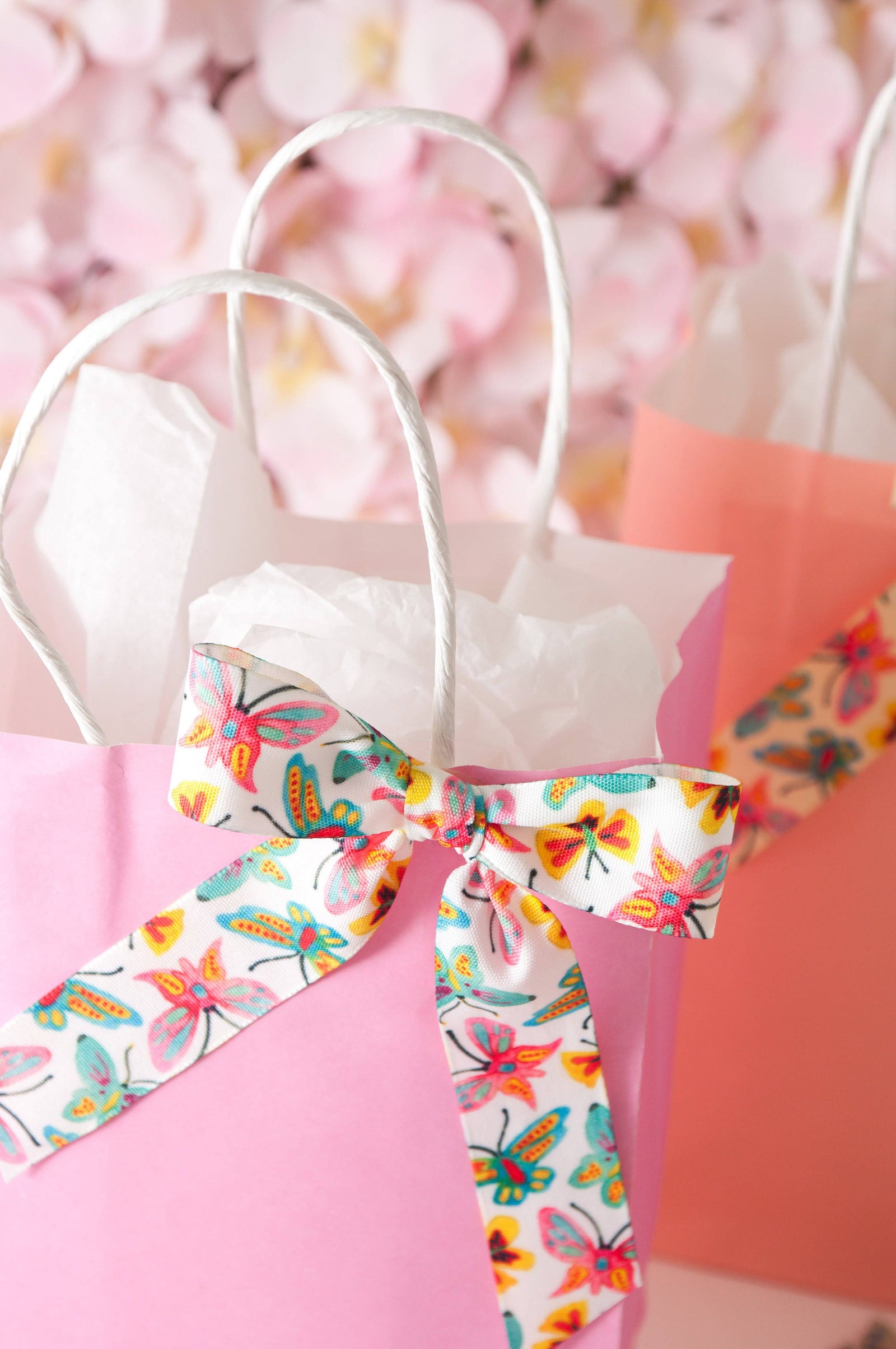 Butterfly Ribbon - White / Multi - Cheap Fabrics