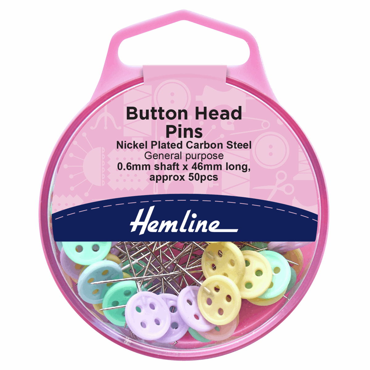 Button Head Dressmaking Pins - 0.6mm x 46mm Long (50 Pcs)